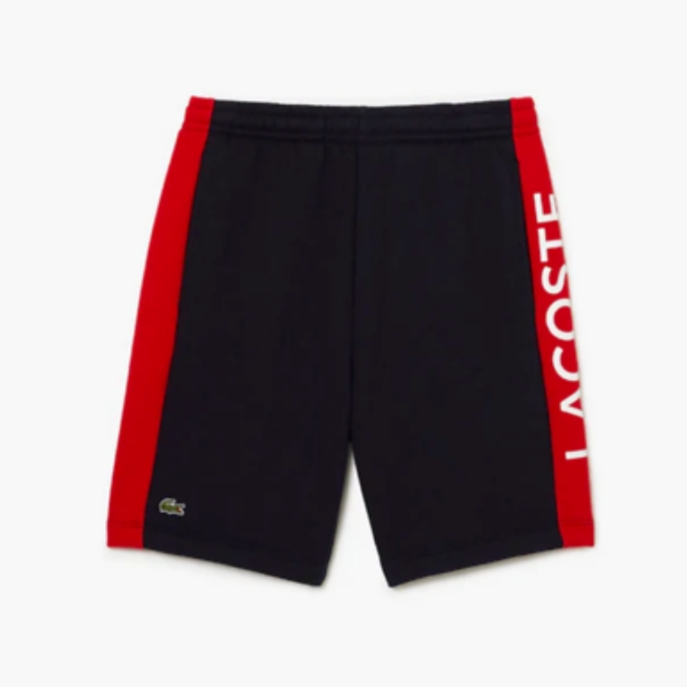 Lacoste Men's Navy blue Red Striped Fleece Regular Fit Shorts